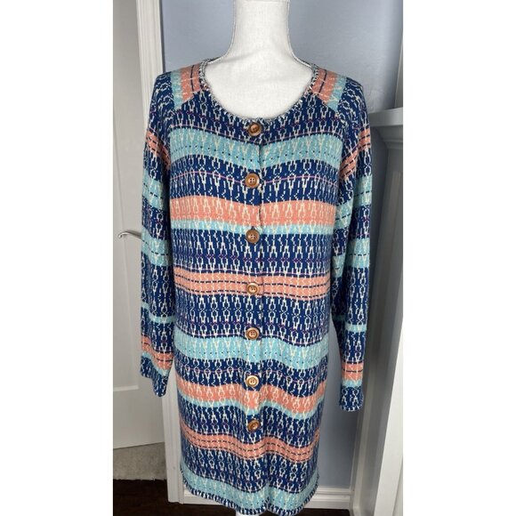 Sundance Cotton Merino Wool Blend Petite L Longline Boho Aztec Print Cardigan - Picture 1 of 12